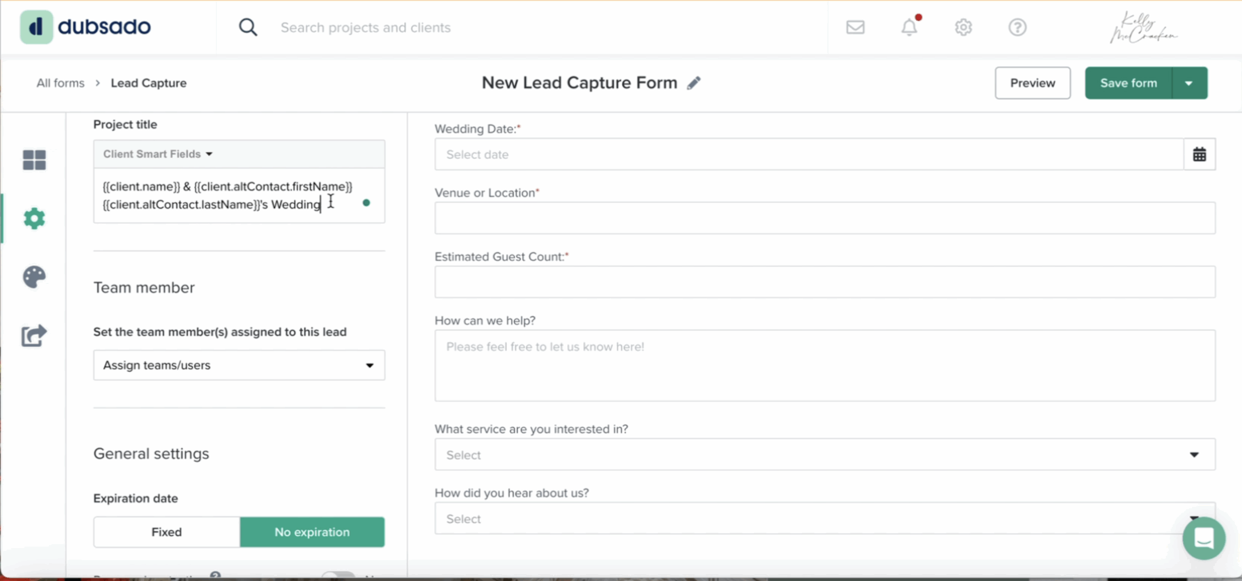 How to set up a lead capture form in Dubsado Project Title