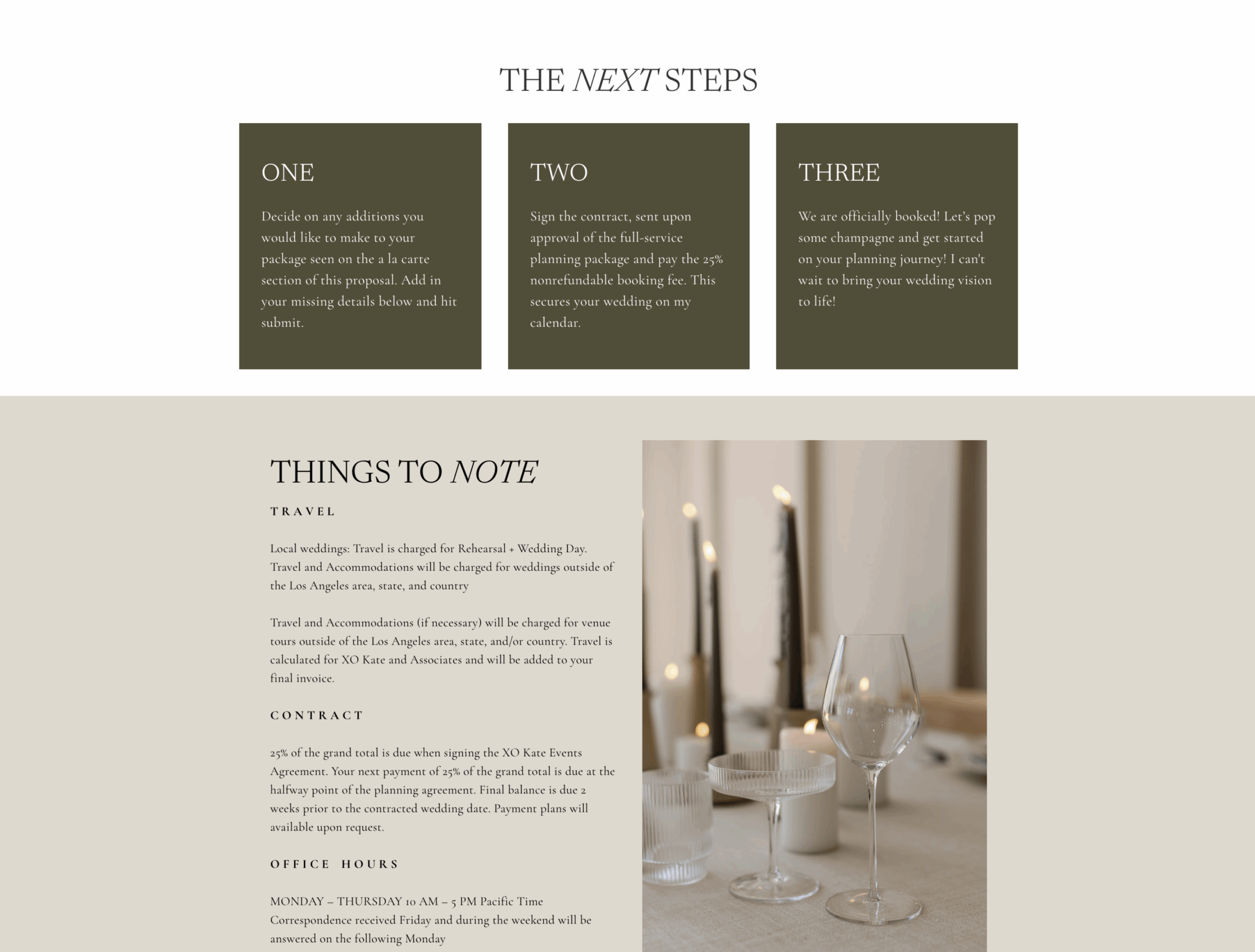 wedding planner custom coded Dubsado proposal next steps section