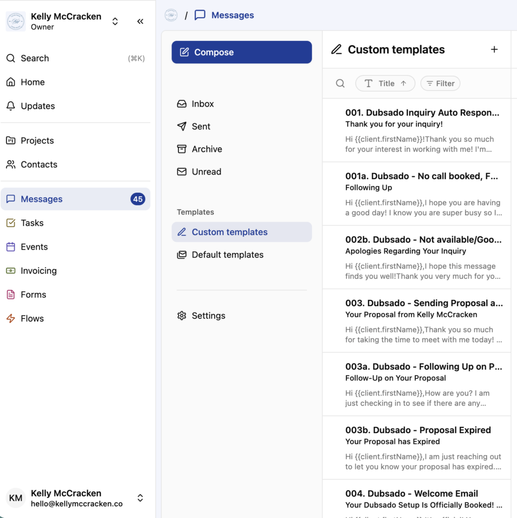 Dubsado 3.0 email templates