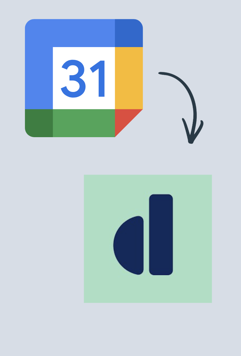 image of Google Calendar icon pointing to the Dubsado 3.0 icon